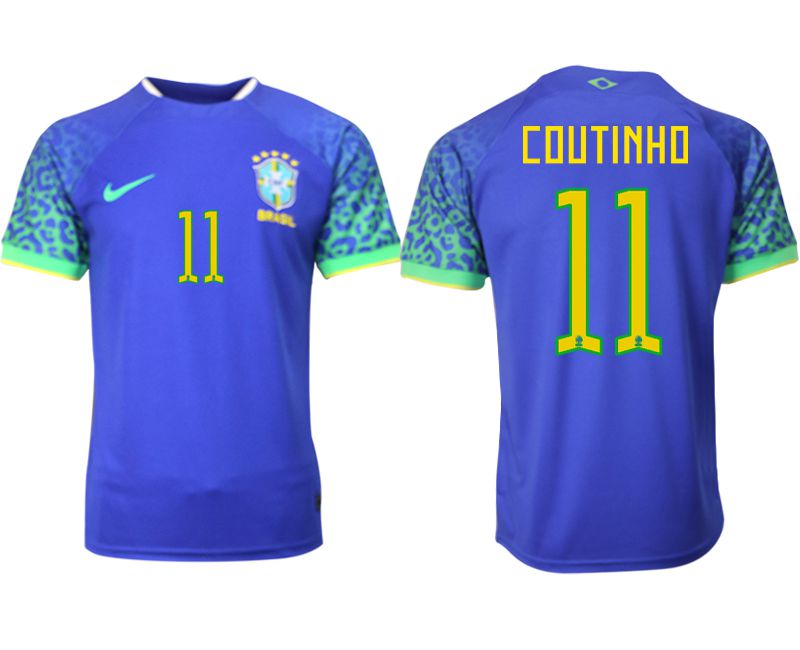 Men 2022 World Cup National Team Brazil away aaa version blue #11 Soccer Jersey